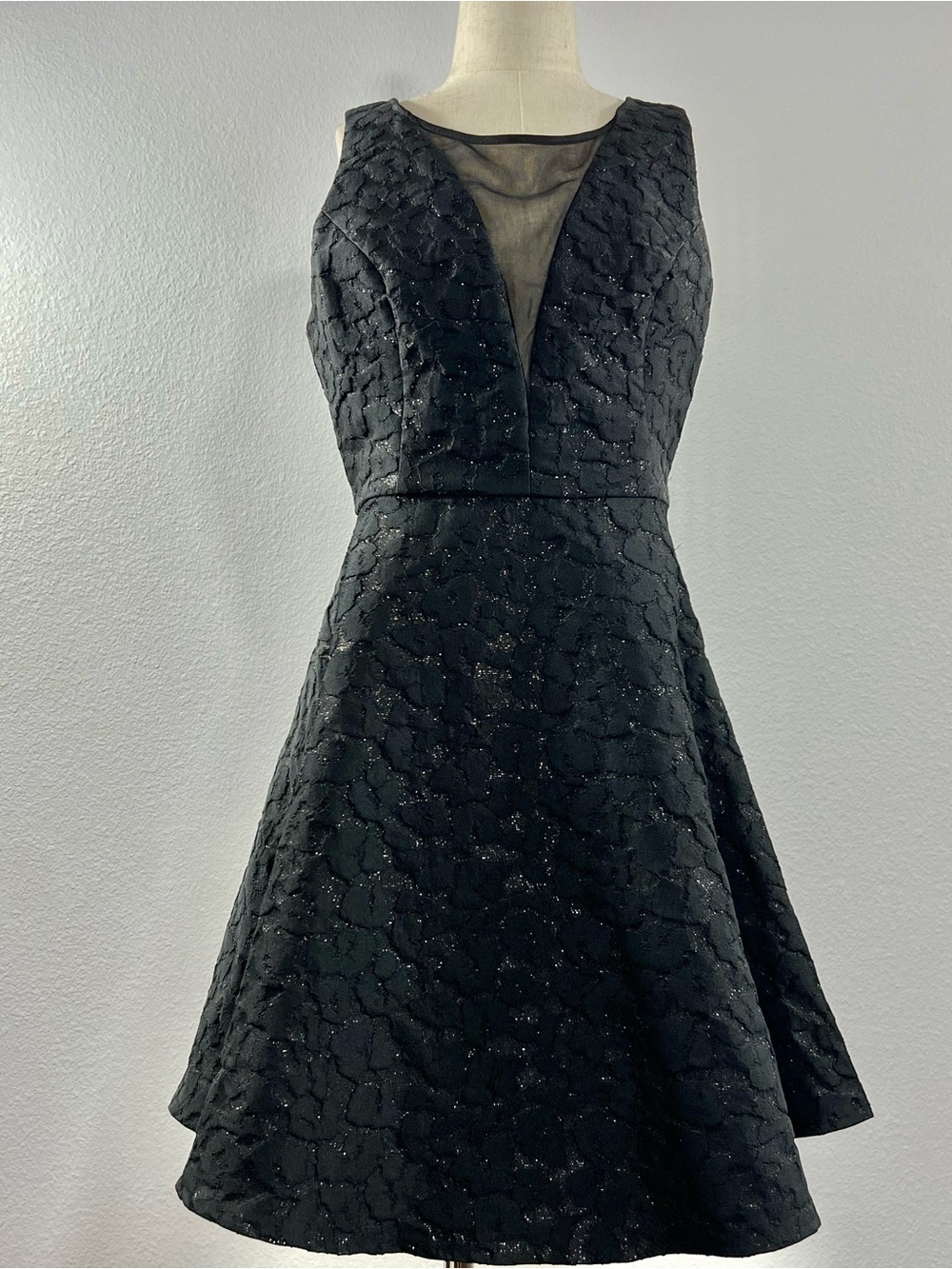 Astr Black Sleeveless A-Line Prom Dress with Illusion V-Neckline